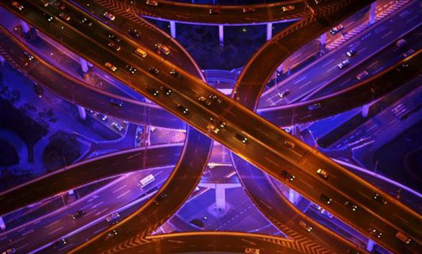 An aerial view shows vehicles travelling on intersections at night in Shanghai handout which was released to Reuters. (REUTERS)