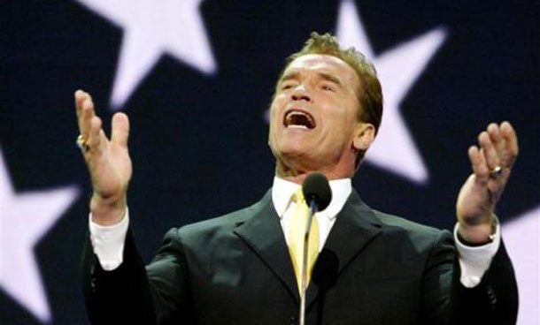 California Governor Arnold Schwarzenegger addresses the second night of the 2004 Republican National Convention at Madison Square Garden in New York. (REUTERS)