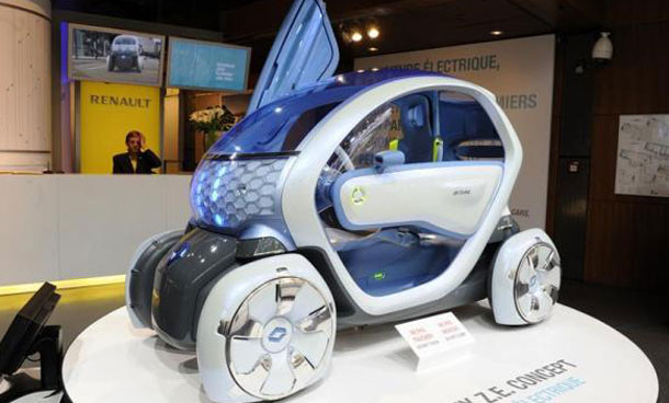 A Twizy Z.E. (zero emission) concept car is displayed at the Renault Champs Elysees showroom in Paris. (REUTERS)