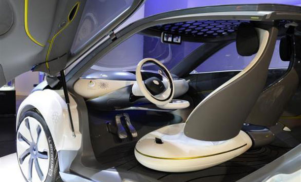 A Zoe Z.E. (zero emission) concept car is displayed during an exhibition of electric vehicle at the Renault Champs Elysees showroom in Paris. (REUTERS)