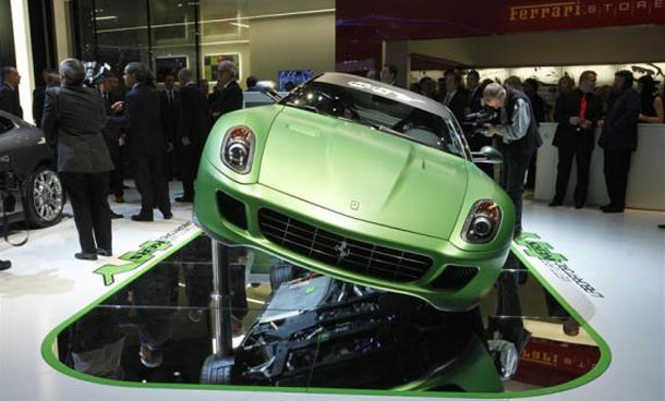 The Hy-Kers Vettura Laboratorio Ferrari concept car is displayed at the exhibition stand of Ferrari on the first media day of the 80th Geneva Car Show at the Palexpo in Geneva. (REUTERS)