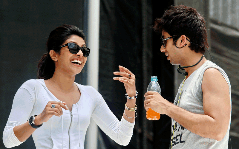 Indian Bollywood actress Priyanka Chopra and boyfriend and actor Shaeed Kapoor smile as they rehearse at the Durban Moses Mabhida stadium for a Bollywood concert at the stadium. (AFP)