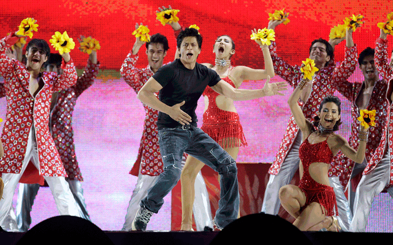 Bollywood actor Shah Rukh Khan performs at a show after the Twenty20 cricket match between South Africa and India at Moses Mabhida Stadium in Durban. (REUTERS)