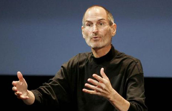 Steve Jobs appears on stage during a news conference at Apple headquarters in Cupertino, California, July 16, 2010. (REUTERS)