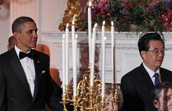 President Obama hosts a State Dinner in honor of China's President Hu Jintao at the White House. (REUTERS)