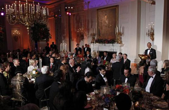 President Obama speaks at a State Dinner in honor of President of China Hu Jintao at the White House. (REUTERS)