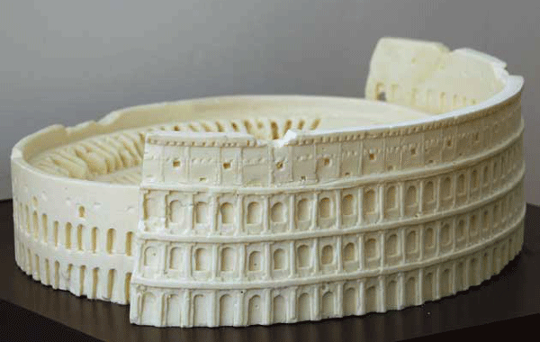 A chocolate sculpture of the Colosseum, created by Italian chocolatier Mirco Della Vecchia, is displayed as part of his 'Chocolate World Heritage' exhibition in Hong Kong. (REUTERS)