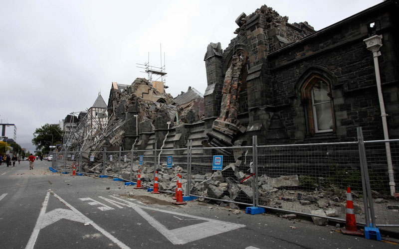 A building in Christchurch, New Zealand, is destroyed after an earthquake struck Tuesday, Feb. 22, 2011. The 6.3-magnitude quake collapsed buildings and is sending rescuers scrambling to help trapped people amid reports of multiple deaths. (AP)