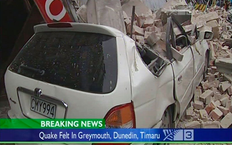 A car crushed by rubble from collapsed buildings is pictured after an earthquake in Christchurch, New Zealand, in this February 22, 2011 image taken from video footage. A strong quake hit New Zealand's second-biggest city of Christchurch on Tuesday for the second time in five months, toppling buildings, causing "multiple fatalities", trapping people beneath rubble and sparking fires. (REUTERS)