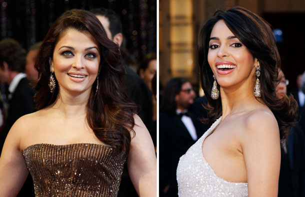 Combination photo of Bollywood actresses Aishwarya Rai (L) and Mallika Sherawat arriving at the 83rd annual Academy Awards in Hollywood, California. (REUTERS)