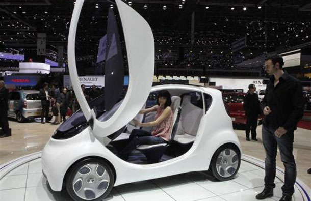 The new Tata Pixel car is displayed during the first media day of the 81st Geneva Car Show at the Palexpo in Geneva March 1, 2011. (REUTERS)