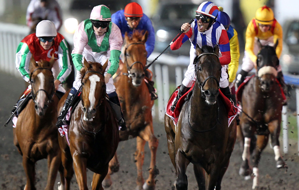 Jockey Mirco Demuro leads on Victoire Pisa (R) gestures as he races to win the Dubai World Cup 2011 at the Meydan race track in the Gulf emirate. (AFP)