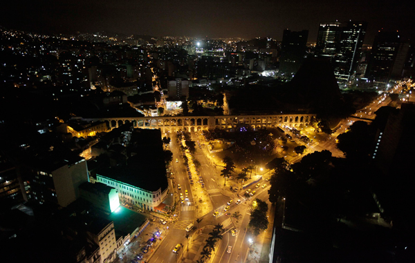 Rio de Janeiro's Arcos da Lapa square is pictured after lights were turned off for Earth Hour. (REUTERS)