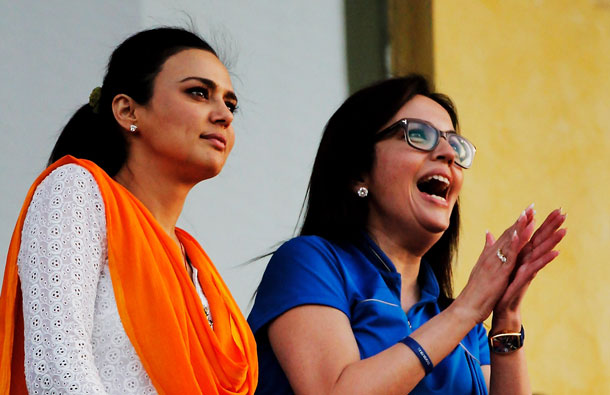 Bollywood star Preity Zinta and Neeta Ambani watch the 2011 ICC World Cup second Semi-Final between India and Pakistan at Punjab Cricket Association (PCA) Stadium on March 30, 2011 in Mohali, India. (GETTY/GALLO)