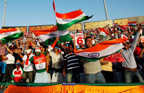 Spectators enjoy the atmosphere during the 2011 ICC World Cup second Semi-Final between India and Pakistan at Punjab Cricket Association (PCA) Stadium on March 30, 2011 in Mohali, India. (GETTY/GALLO)