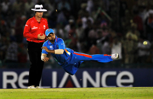 Suresh Raina of India fields during the 2011 ICC World Cup second Semi-Final between India and Pakistan at Punjab Cricket Association (PCA) Stadium on March 30, 2011 in Mohali, India. (GETTY/GALLO)