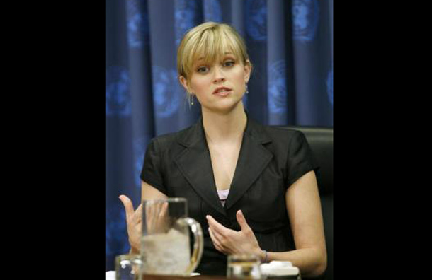 Actress Reese Witherspoon answers a question during a news conference to announce a partnership between UNIFEM, the United Nations Development Fund for Women, and Avon with Witherspoon as Avon's Global Ambassador in New York March 4, 2008. (REUTERS)