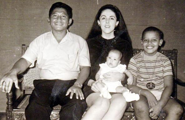 Barack Obama with his step-father Lolo Soetoro, his sister Maya Soetoro and his mother Ann Dunham in an undated family snapshot. (REUTERS)