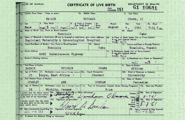 President Barack Obama's birth certificate that was released by the White House in Washington April 27, 2011. The White House on Wednesday released a longer version of President Barack Obama's US birth certificate to try to quiet a debate within Republican circles that he was not born in the United States. (REUTERS)