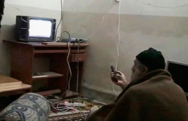 Osama bin Laden is shown watching himself on television in this video frame grab released by the US Pentagon May 7, 2011. Five videos were found in bin Laden's compound in Abbottabad, Pakistan after U.S. Navy Seals stormed the compound and killed bin Laden. (REUTERS)