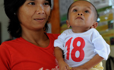Filipino Junrey Balawing, who unofficially measures 61cm, is carried by his mother Concepcion, 35,  at a health centre in Sindangan, in the southern Philippines on June 11, 2011.  Junrey, who turns 18 on June 12, is due to be measured by the Guinness Book of World's Records when he becomes eligible to be considered the world's shortest living man. (AFP)