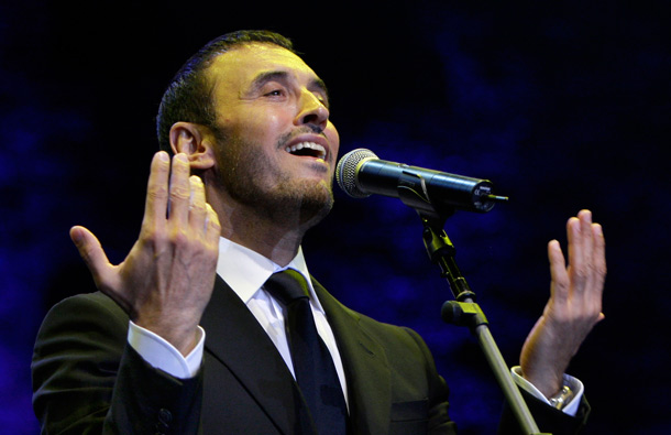 Iraqi singer Kazem al-Saher performs during a concert in the historic Beiteddine Palace in Beiteddine, near Beirut, Lebanon. (AP)