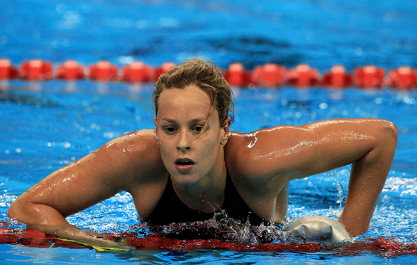 Italy's Federica Pellegrini leans over the rope at her women's 200m freestyle heats at the 14th FINA World Championships in Shanghai. (REUTERS)