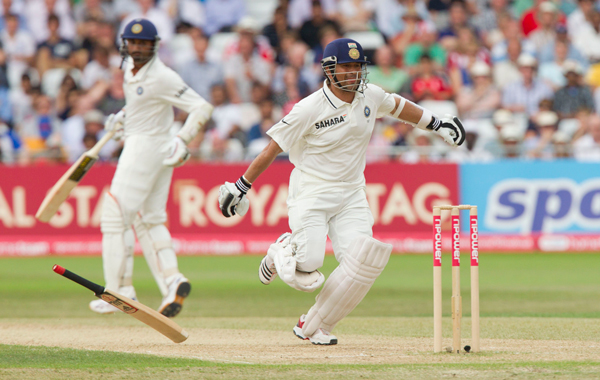 India's Sachin Tendulkar drops his bat as he takes a run on the fourth day of his team's cricket test match against England at Trent Bridge cricket ground, Nottingham, England.  (AP)