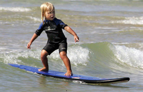 World's Youngest Surfer (2): Jaylan Amor is only two years old, but is already surfing the waves outside of Brisbane, Australia, and has secured multiple endorsements from surf shops. To catch a wave, his dad paddles him out to sea, then the two year old hops and rides the waves back into shore. Mr Amor isn't worried if Jaylan falls, as the tike just swims back to his board and waits for daddy to help him back up.