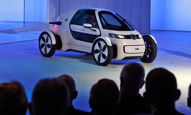 The Volkswagen VW concept car Nils is on display during  the Frankfurt Auto Show IAA in Frankfurt, Germany. The fair opens its doors to the public from Sept. 15 through Sept. 25, 2011. (AP)