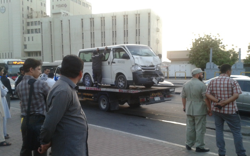 The van involved in the accident being towed away. (Photo by Celine Fernandes