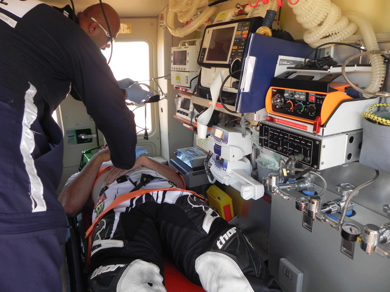 The Police Air Wing rescuing the injured motorcyclist from the sand dunes of Al Vaah in Sharjah.