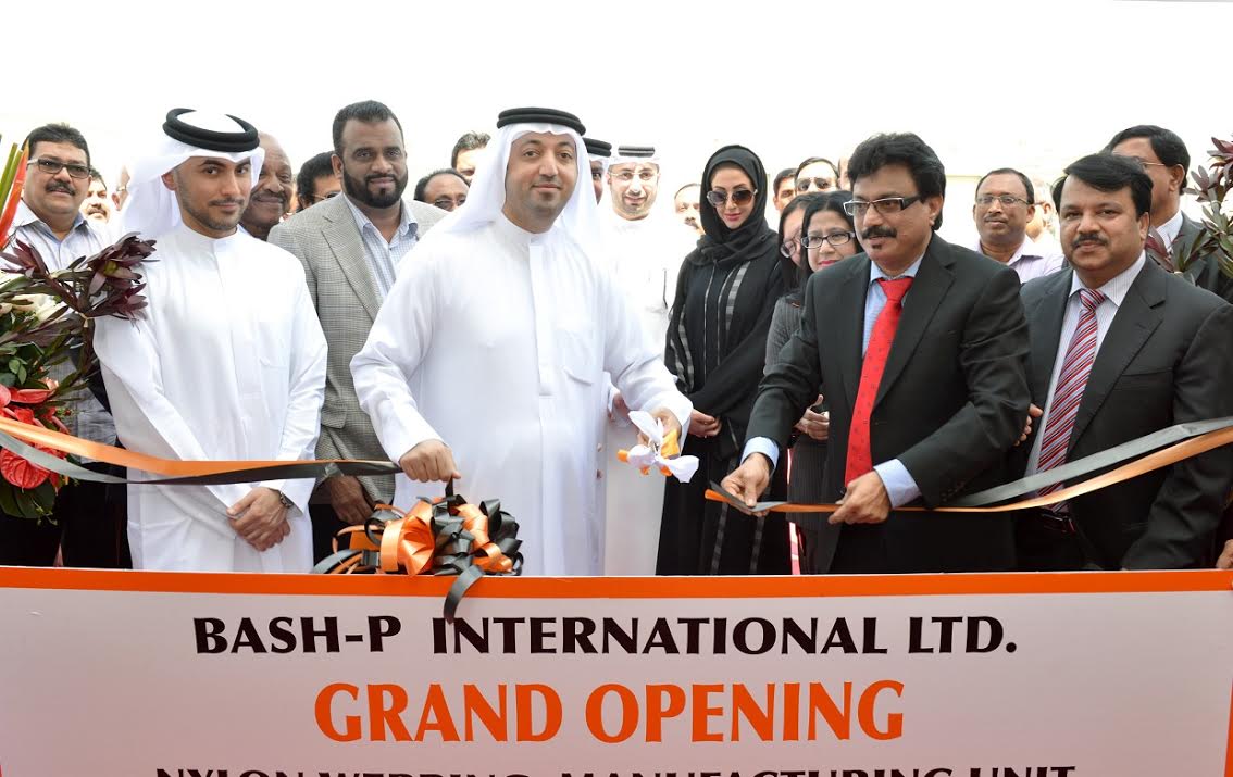 Saud Salim Al Mazrouei, Director of Saif Zone and Hamriyah Free Zone Authority (fourth from right) opens Bash-P International- FZE, in the presence of Mohamed Basheer, (sixth from right) President, Safety Services Group and other senior representatives of the company and dignitaries (Supplied)