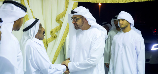 Sheikh Mohamed offering condolences to the family of Juma Jawhar Al Hammadi. (EAY)