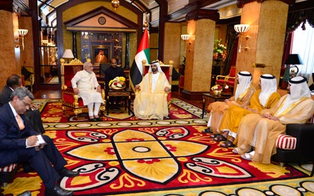 Sheikh Mohammed bin Rashid Al Maktoum with Indian Prime Minister of India Narendra Modi in Dubai on Monday. (Wam)