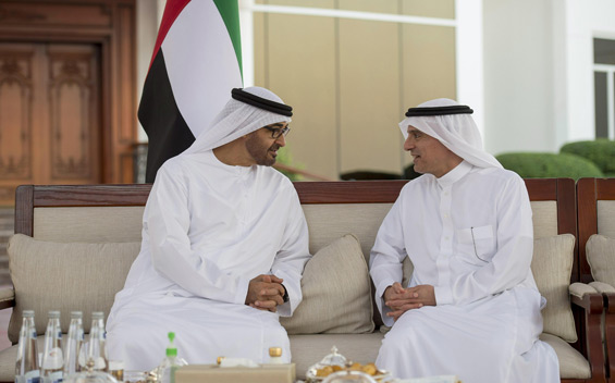 Sheikh Mohamed bin Zayed Al Nahyan Crown Prince of Abu Dhabi Deputy Supreme Commander of the UAE Armed Forces (L), speaks to Adel bin Ahmed Al-Jubeir, Minister of Foreign Affairs of Saudi Arabia (R). (Wam)