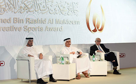 Mattar Al Tayer (centre), Chairman of the Board of Trustees of the Mohammed bin Rashid Al Maktoum Creative Sports Award announcing the winners at a press conference on Tuesday. (Supplied)