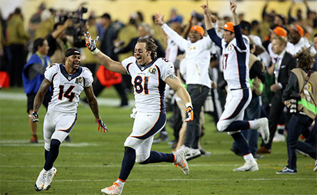 Denver Broncos tight end Owen Daniels (81) celebrates after beating the Carolina Panthers in Super Bowl 50 at Levi's Stadium.(Cary Edmondson-USA TODAY Sports)