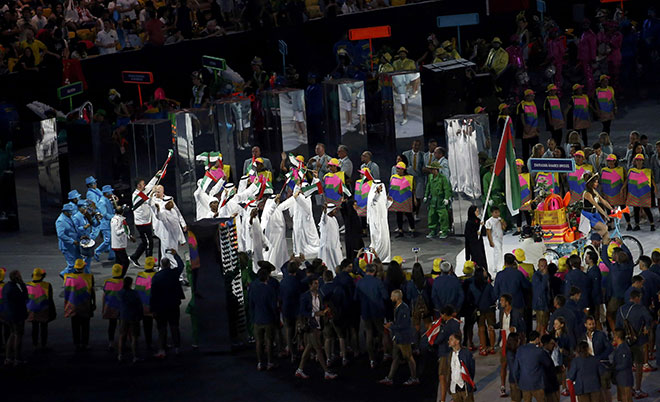 Athletes from the United Arab Emirates parade during the opening ceremony. (Reuters)