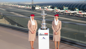 Photo: Emirates proudly transports the Americas Cup trophy from Auckland to Barcelona ahead of match race finals