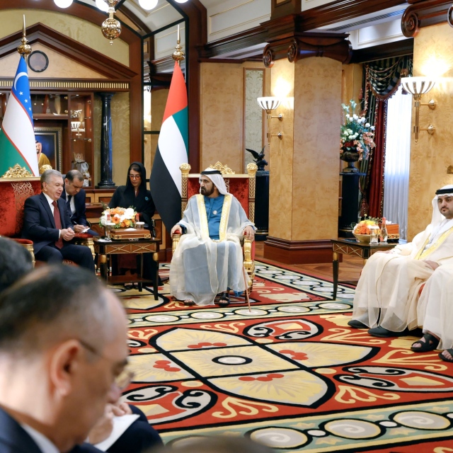 Photo: Mohammed bin Rashid and President of Uzbekistan discuss ways to enhance bilateral cooperation